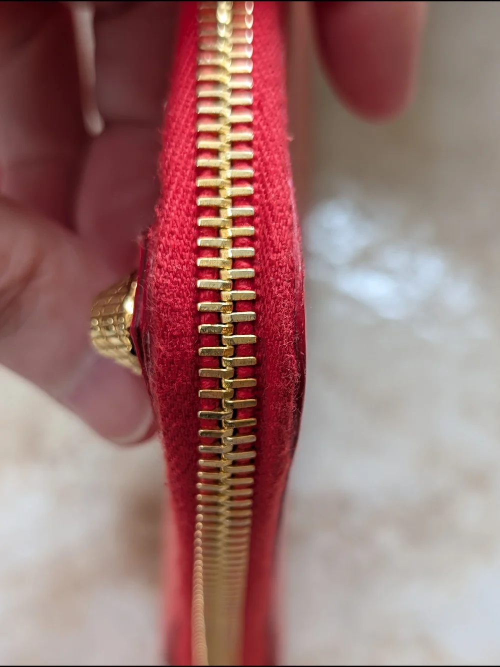 Balenciaga Red Zip-Around Leather Wallet with Gold Hardware w COA